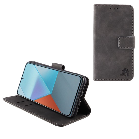 LIME ΘΗΚΗ XIAOMI REDMI NOTE 13 PRO 5G 6.67" ESSENTIAL MAGNET BOOK STAND CLIP GREY