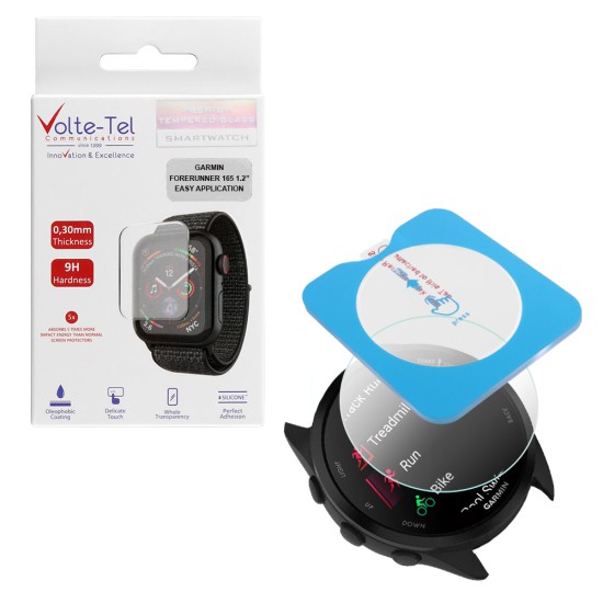 VOLTE-TEL TEMPERED GLASS GARMIN FORERUNNER 165 WATCH 1.2in 9H 0.30mm 2.5D EASY APPLICATION FULL GLUE FULL COVER TRANSPARENT