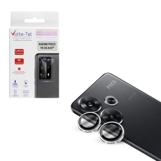 VOLTE-TEL CAMERA GLASS COVER XIAOMI POCO F6 5G 6.67in 9H 0.30MM EASY APPLICATION SILVER