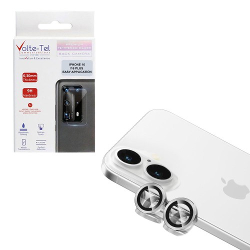 VOLTE-TEL CAMERA GLASS COVER IPHONE 16/16 PLUS 9H 0.30MM EASY APPLICATION SILVER