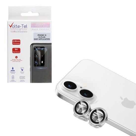 VOLTE-TEL CAMERA GLASS COVER IPHONE 16/16 PLUS 9H 0.30MM EASY APPLICATION SILVER
