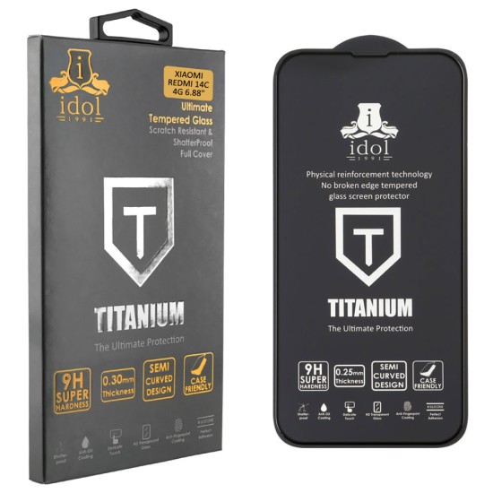 IDOL 1991 TEMPERED GLASS XIAOMI REDMI 14C/ REDMI A4/ POCO C75/ POCO M7 6.88" 9H 0.25mm TITANIUM SEMI CURVED FULL GLUE BLACK