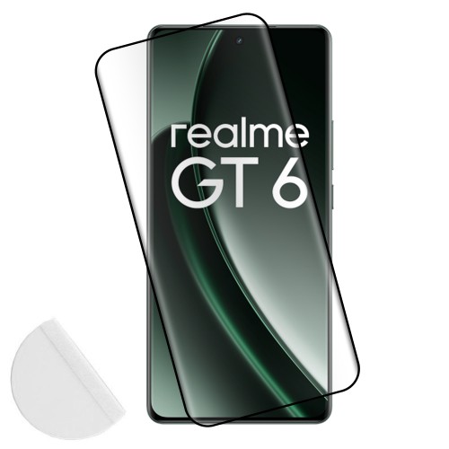 IDOL 1991 GLAMOUR TEMPERED GLASS REALME GT 6/6T 5G 6.78in 9H 0.30mm FULL COVER 3D FULL GLUE FINGER UNLOCK BLACK +SQUEEZY CARD