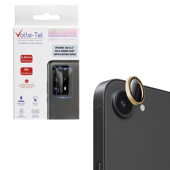 VOLTE-TEL CAMERA GLASS COVER IPHONE 16E/ IPHONE 17E 6.1in 9H 0.33MM EASY APPLICATION GOLD