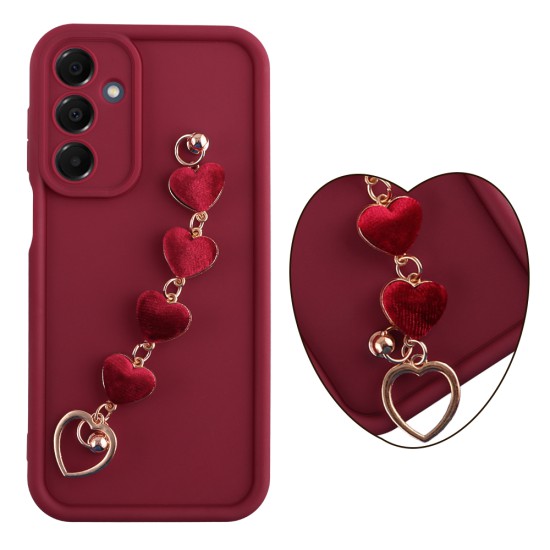VOLTE-TEL SILICON TPU WITH STRAP ΘΗΚΗ SAMSUNG A16 4G A165/A16 5G A166 6.7in  FULL CAMERA PROTECTION BURGUNDY WITH RED HEARTS