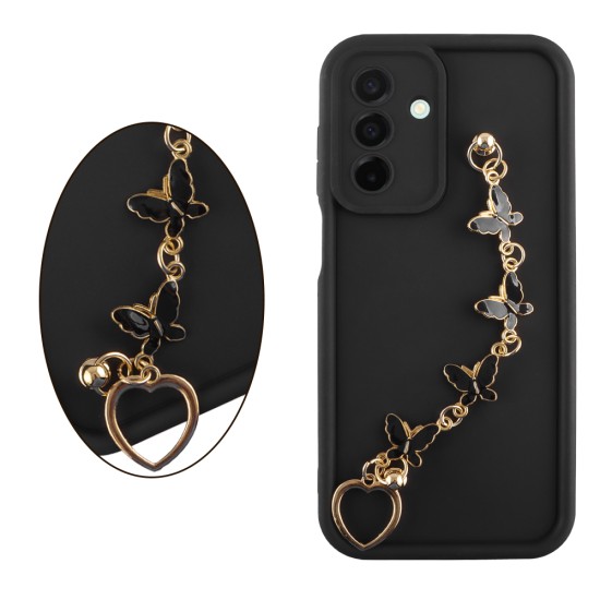 VOLTE-TEL SILICON TPU WITH STRAP ΘΗΚΗ SAMSUNG A26 5G A266 6.7in  FULL CAMERA PROTECTION BLACK WITH BLACK BUTTERFLIES