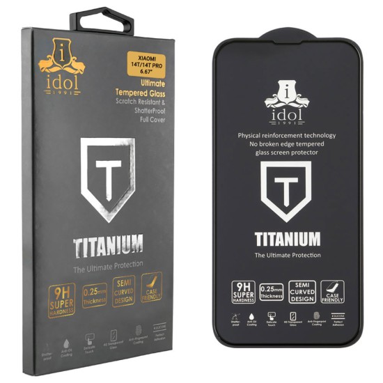 IDOL 1991 TEMPERED GLASS XIAOMI 14T/14T PRO 6.67" 9H 0.25mm TITANIUM SEMI CURVED FULL GLUE BLACK