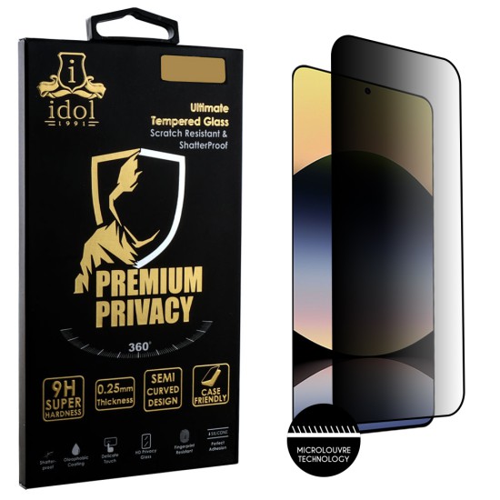 IDOL 1991 PREMIUM PRIVACY ANTISPY TEMPERED GLASS XIAOMI REDMI NOTE 14 4G 6.67in 9H 0.25mm SEMI CURVED FULL GLUE BLACK