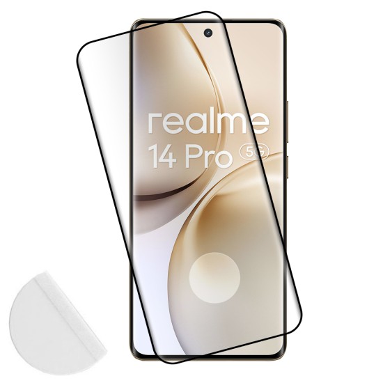 IDOL 1991 TEMPERED GLASS REALME 14 PRO PLUS 5G 6.83" 9H 0.30mm 3D FULL GLUE SEMI CURVED FINGER UNLOCK BLACK + SQUEEZY CARD