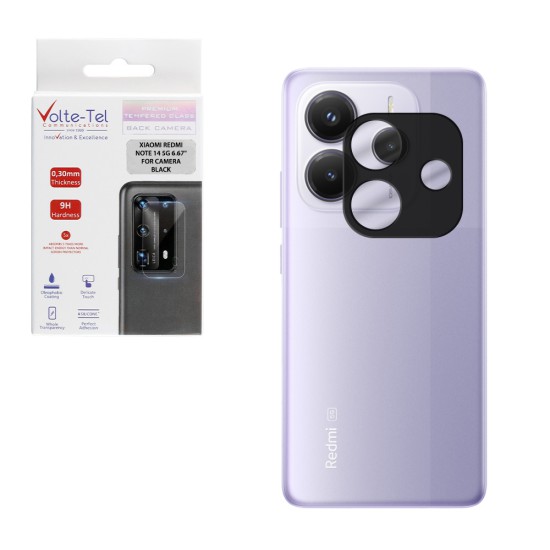 VOLTE-TEL TEMPERED GLASS XIAOMI REDMI NOTE 14 5G 6.67" 9H 0.25mm 3D CURVED FOR CAMERA BLACK