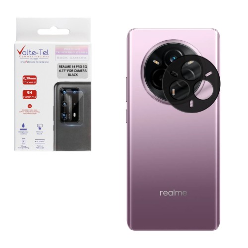 VOLTE-TEL TEMPERED GLASS REALME 14 PRO 5G 6.77" 9H 0.25mm 3D CURVED FOR CAMERA BLACK