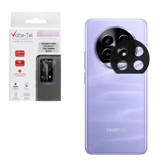 VOLTE-TEL TEMPERED GLASS REALME 14 PRO LITE 5G 6.7" 9H 0.25mm 3D CURVED FOR CAMERA BLACK