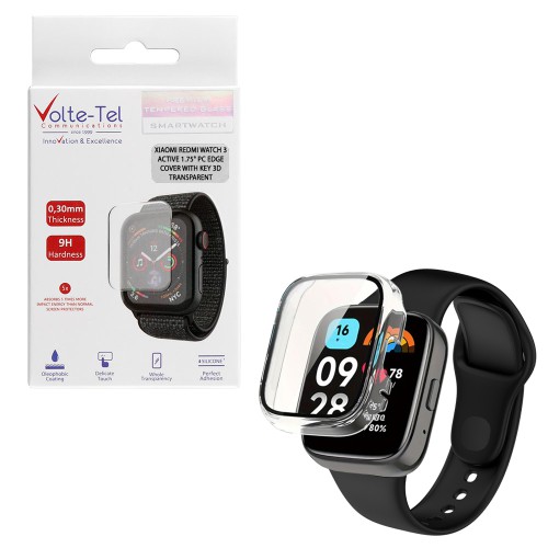 VOLTE-TEL TEMPERED GLASS XIAOMI REDMI WATCH 3 ACTIVE 1.75" 9H 0.30mm PC EDGE COVER WITH KEY 3D FULL GLUE FULL COVER TRANSPARENT