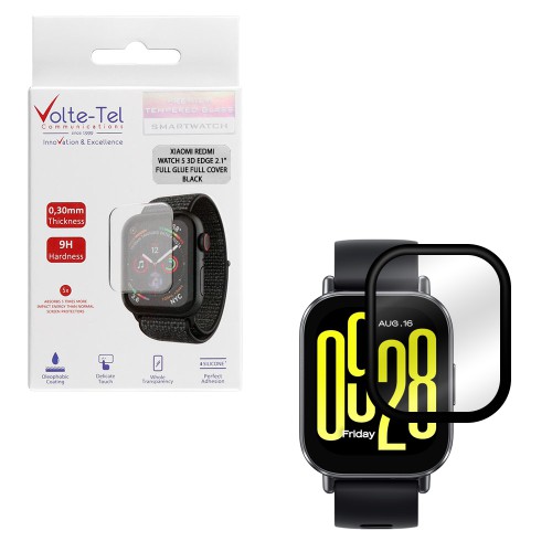 VOLTE-TEL TEMPERED PLEXI GLASS XIAOMI REDMI WATCH 5 2.1" 3D EDGE 0.30mm FULL GLUE FULL COVER BLACK