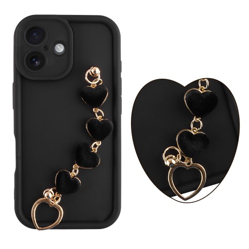 VOLTE-TEL SILICON TPU WITH STRAP ΘΗΚΗ IPHONE 17 6.3in  FULL CAMERA PROTECTION BLACK WITH BLACK HEARTS
