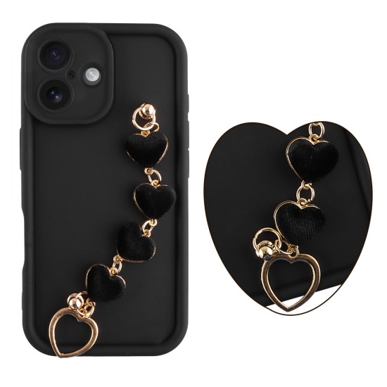 VOLTE-TEL SILICON TPU WITH STRAP ΘΗΚΗ IPHONE 17 6.3in  FULL CAMERA PROTECTION BLACK WITH BLACK HEARTS