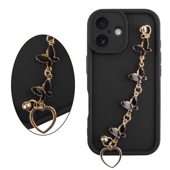 VOLTE-TEL SILICON TPU WITH STRAP ΘΗΚΗ IPHONE 17 6.3in  FULL CAMERA PROTECTION BLACK WITH BLACK BUTTERFLIES