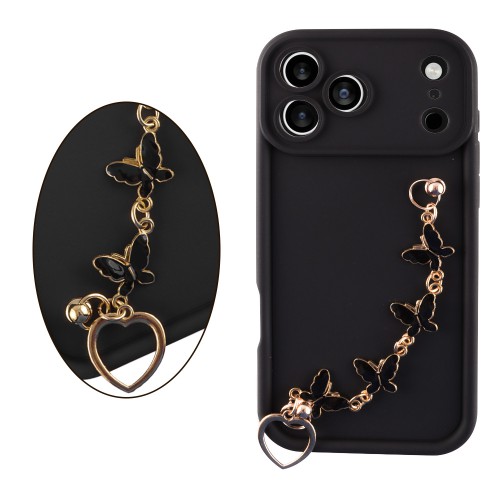 VOLTE-TEL SILICON TPU WITH STRAP ΘΗΚΗ IPHONE 17 PRO 6.3in  FULL CAMERA PROTECTION BLACK WITH BLACK BUTTERFLIES