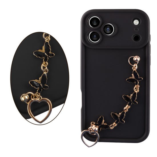 VOLTE-TEL SILICON TPU WITH STRAP ΘΗΚΗ IPHONE 17 PRO MAX 6.9in  FULL CAMERA PROTECTION BLACK WITH BLACK BUTTERFLIES
