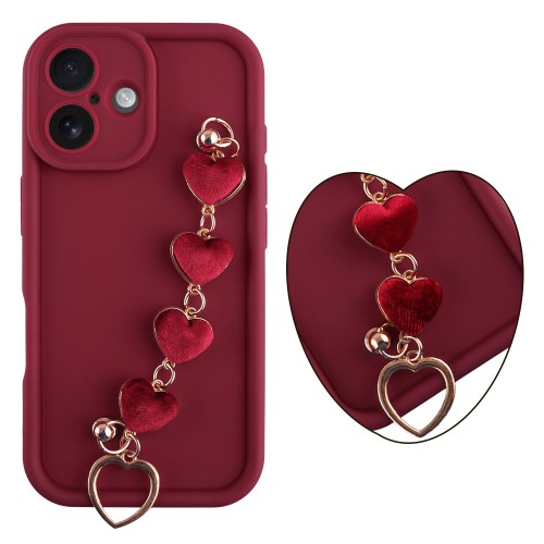 VOLTE-TEL SILICON TPU WITH STRAP ΘΗΚΗ IPHONE 17 6.3in  FULL CAMERA PROTECTION BURGUNDY WITH RED HEARTS