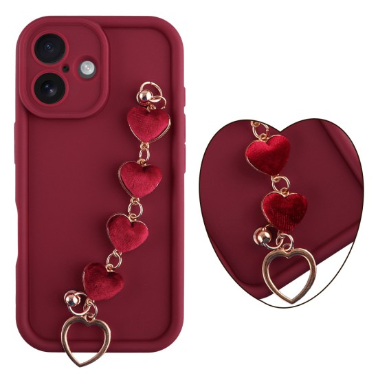 VOLTE-TEL SILICON TPU WITH STRAP ΘΗΚΗ IPHONE 17 6.3in  FULL CAMERA PROTECTION BURGUNDY WITH RED HEARTS