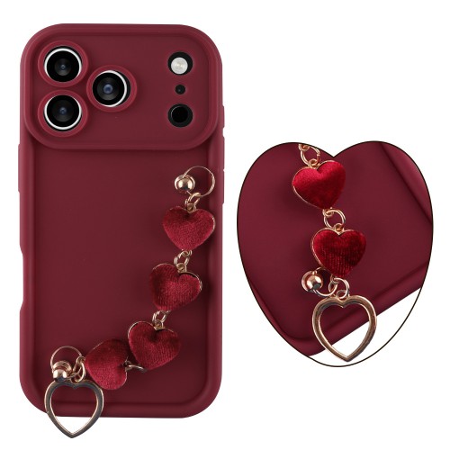 VOLTE-TEL SILICON TPU WITH STRAP ΘΗΚΗ IPHONE 17 PRO MAX 6.9in  FULL CAMERA PROTECTION BURGUNDY WITH RED HEARTS