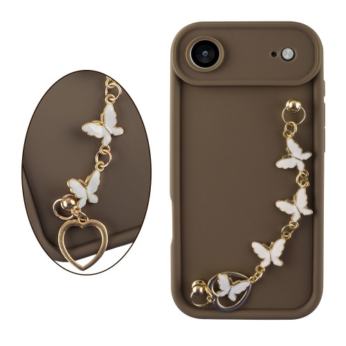 VOLTE-TEL SILICON TPU WITH STRAP ΘΗΚΗ IPHONE 17 AIR 6.5in  FULL CAMERA PROTECTION BROWN WITH WHITE BUTTERFLIES