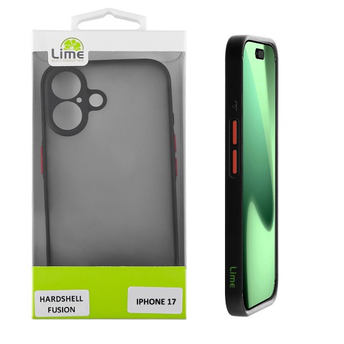 LIME HARDSHELL FUSION ΘΗΚΗ IPHONE 17 6.3in  FULL CAMERA PROTECTION BLACK WITH RED KEYS
