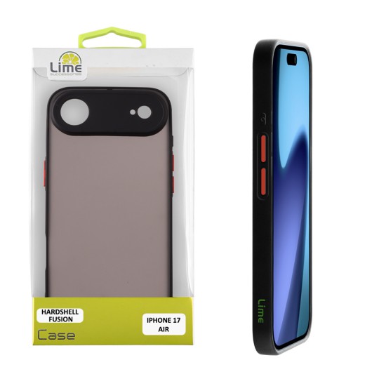LIME HARDSHELL FUSION ΘΗΚΗ IPHONE 17 AIR 6.5inin  FULL CAMERA PROTECTION BLACK WITH RED KEYS