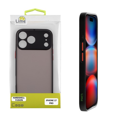 LIME HARDSHELL FUSION ΘΗΚΗ IPHONE 17 PRO 6.3in  FULL CAMERA PROTECTION BLACK WITH RED KEYS