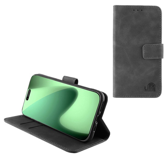 LIME ESSENTIAL ΘΗΚΗ IPHONE 17 PRO 6.3in  MAGNET BOOK STAND CLIP GREY