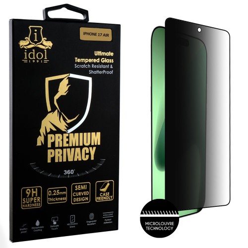 IDOL 1991 PREMIUM PRIVACY ANTISPY TEMPERED GLASS IPHONE 17 AIR 6.5in 9H 0.25mm SEMI CURVED FULL GLUE BLACK