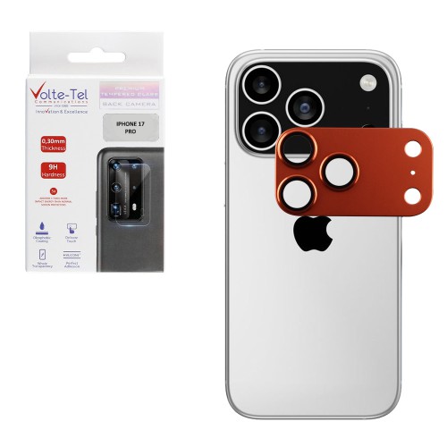 VOLTE-TEL CAMERA GLASS COVER IPHONE 17 PRO 6.3in 9H 0.30MM 3D AR ALUMINIUM-ELECTROPLATING FRAME ORANGE