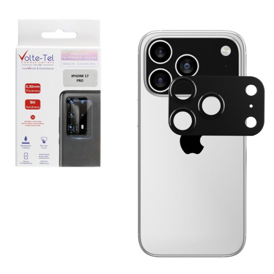 VOLTE-TEL CAMERA GLASS COVER IPHONE 17 PRO 6.3in 9H 0.30MM 3D AR ALUMINIUM-ELECTROPLATING FRAME BLACK