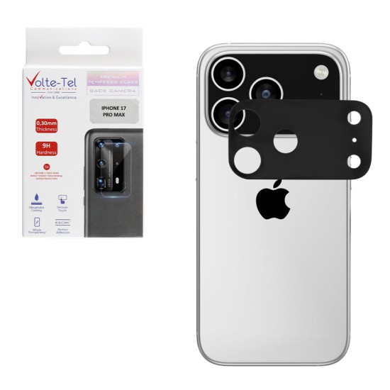 VOLTE-TEL CAMERA GLASS IPHONE 17 PRO MAX 6.9in 9H 0.25mm 3D CURVED BLACK