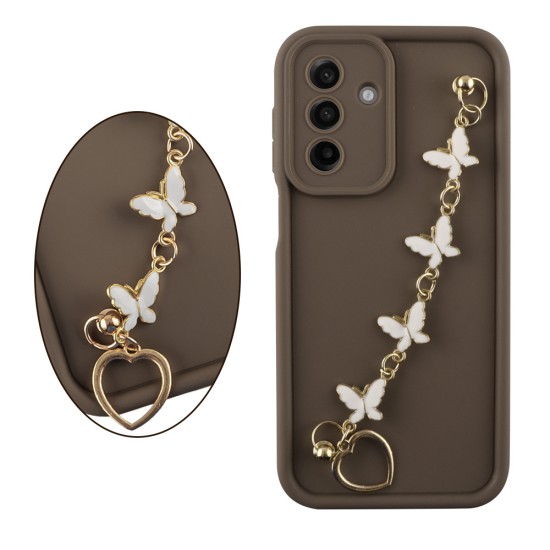 VOLTE-TEL SILICON TPU WITH STRAP ΘΗΚΗ SAMSUNG A17 4G A175/A17 5G A176/M17 5G M176 6.7in  FULL CAMERA PROTECTION BROWN WITH WHITE