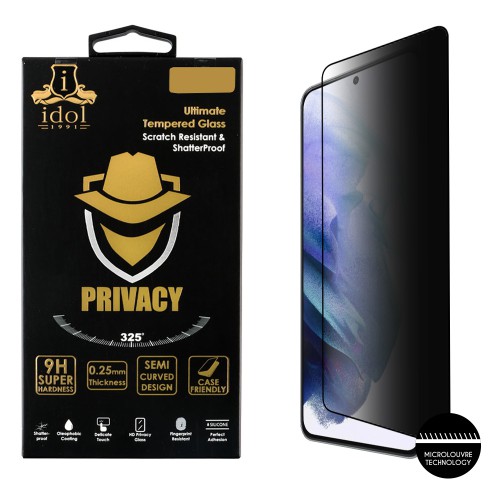 IDOL 1991 PRIVACY ANTISPY TEMPERED GLASS SAMSUNG S21 5G G991 6.2in 9H 0.25mm SEMI CURVED FULL GLUE FINGER UNLOCK BLACK