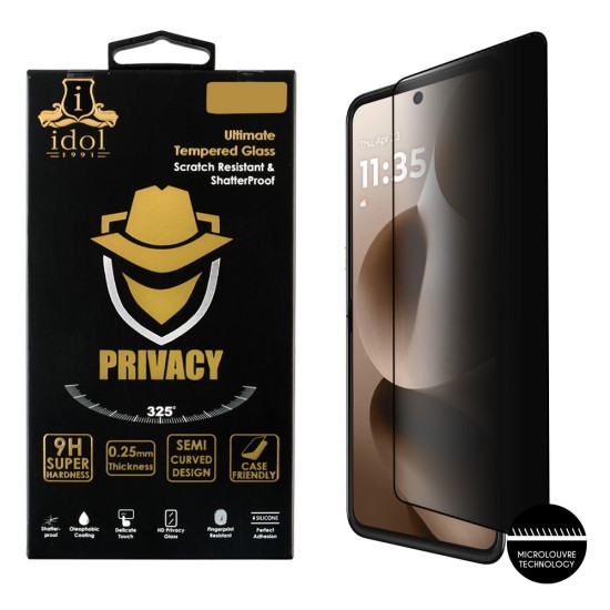 IDOL 1991 PRIVACY ANTISPY TEMPERED GLASS MOTOROLA MOTO RAZR 60 5G 6.9in 9H 0.25mm 3D SEMI CURVED EDGE GLUE BLACK