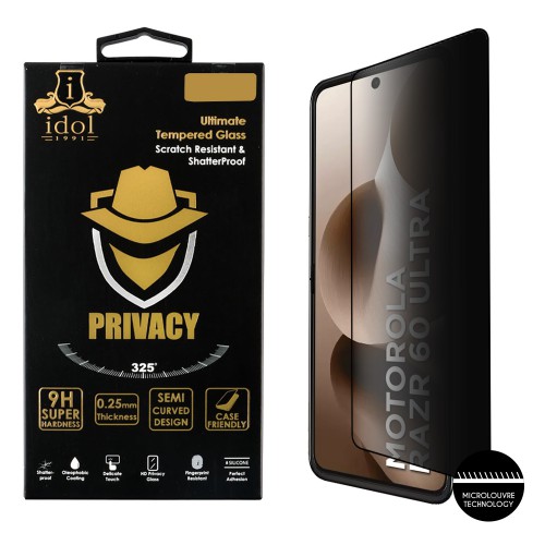 IDOL 1991 PRIVACY ANTISPY TEMPERED GLASS MOTOROLA MOTO RAZR 60 ULTRA 5G 7.0in 9H 0.25mm 3D SEMI CURVED EDGE GLUE BLACK