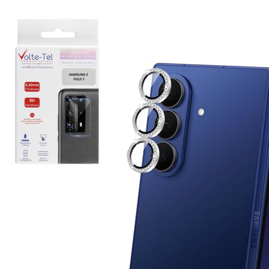 VOLTE-TEL CAMERA GLASS COVER SAMSUNG Z FOLD 7 5G F966 8.0in 9H 0.33MM EASY APPLICATION WITH STRASS SILVER