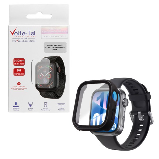VOLTE-TEL PC EDGE COVER TEMPERED GLASS HUAWEI WATCH FIT 4 1.82in 9H 0.30mm WITH KEY 3D FULL GLUE FULL COVER BLACK