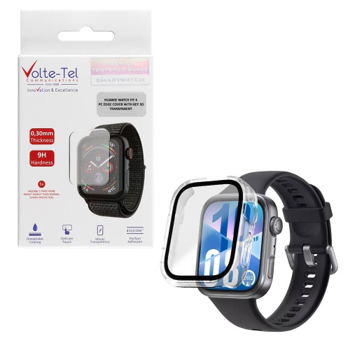 VOLTE-TEL PC EDGE COVER TEMPERED GLASS HUAWEI WATCH FIT 4 1.82in 9H 0.30mm WITH KEY 3D FULL GLUE FULL COVER TRANSPARENT