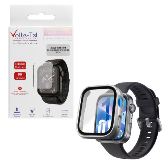 VOLTE-TEL PC EDGE COVER TEMPERED GLASS HUAWEI WATCH FIT 4 1.82in 9H 0.30mm WITH KEY 3D FULL GLUE FULL COVER SILVER
