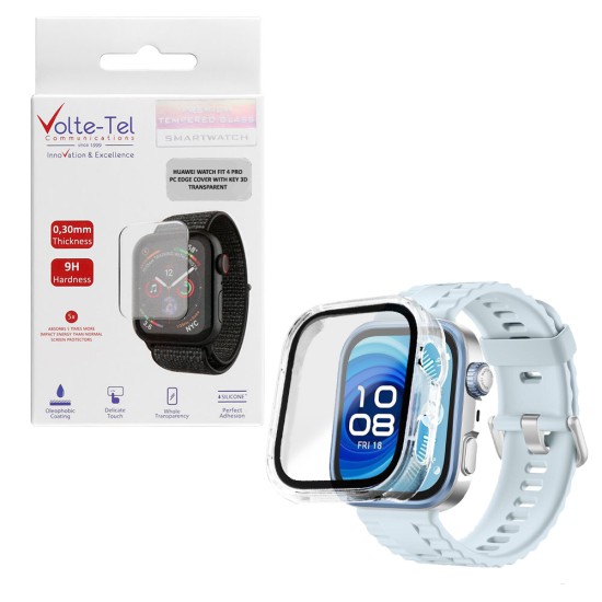 VOLTE-TEL PC EDGE COVER TEMPERED GLASS HUAWEI WATCH FIT 4 PRO 45mm 1.82in 9H 0.30mm WITH KEY 3D FULL GLUE FULL COVER TRANSPARENT