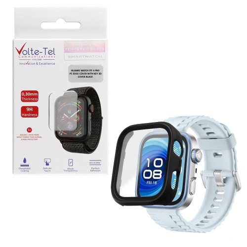 VOLTE-TEL PC EDGE COVER TEMPERED GLASS HUAWEI WATCH FIT 4 PRO 45mm 1.82in 9H 0.30mm WITH KEY 3D FULL GLUE FULL COVER BLACK
