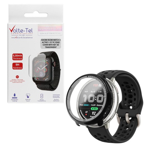 VOLTE-TEL PC EDGE COVER TEMPERED GLASS WATCH AMAZFIT ACTIVE 2 1.32in 9H 0.30mm WITH KEY 3D FULL GLUE FULL COVER BLACK
