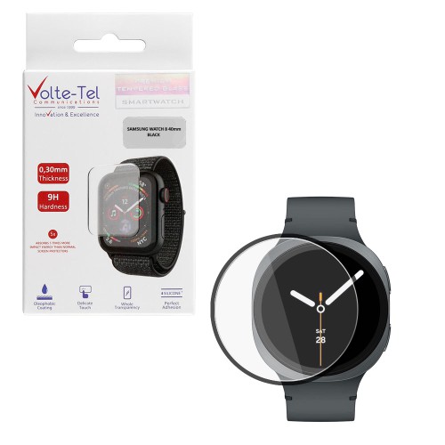 VOLTE-TEL PLEXI TEMPERED GLASS SAMSUNG WATCH 8/WATCH 9 40mm 1.47in 0.30mm FULL GLUE FULL COVER BLACK