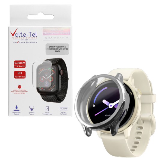 VOLTE-TEL TEMPERED GLASS GARMIN VIVOACTIVE 6 1.2in 9H 0.30mm EDGE COVER WITH KEY 3D FULL COVER SILVER