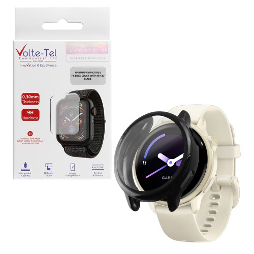 VOLTE-TEL TEMPERED GLASS GARMIN VIVOACTIVE 6 1.2in 9H 0.30mm EDGE COVER WITH KEY 3D FULL COVER BLACK