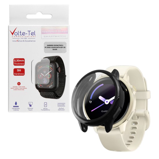 VOLTE-TEL TEMPERED GLASS GARMIN VIVOACTIVE 6 1.2in 9H 0.30mm EDGE COVER WITH KEY 3D FULL COVER BLACK